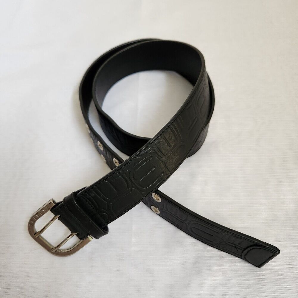 Express Belt Women L Black Leather Silver Belt Hole Grommet Punk Gothic Rock Y2K